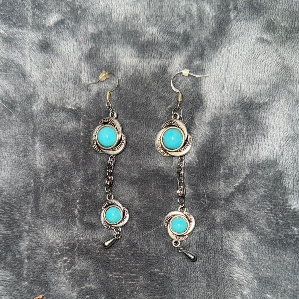 Turquoise and Silver Dangle Earrings